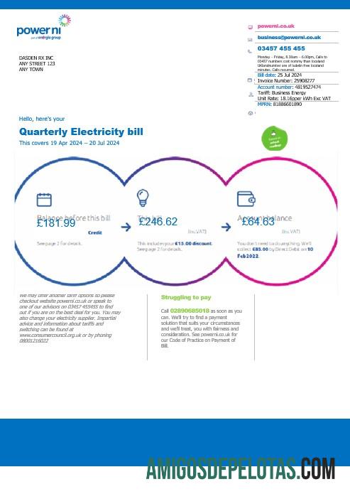 realista Reino Unido Power Ni Business Utility Bill Modelo Word e PDF